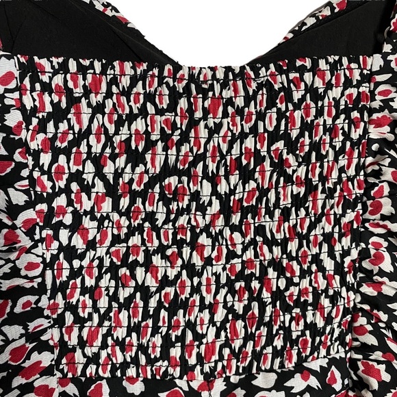 Lush Red Black White Liberty Floral Mini Ruched Dress Smocked Back Small - Picture 11 of 16